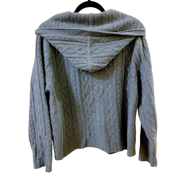 Eddie Bauer Women’s XL Blue Lamb's Wool Hooded Long Sleeve Cable knit Cardigan - Picture 8 of 12